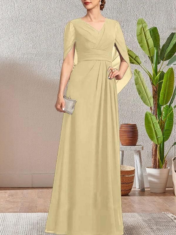Dark Navy A-Line V-Neck Long Mother of Bride Dress by Dreamylily