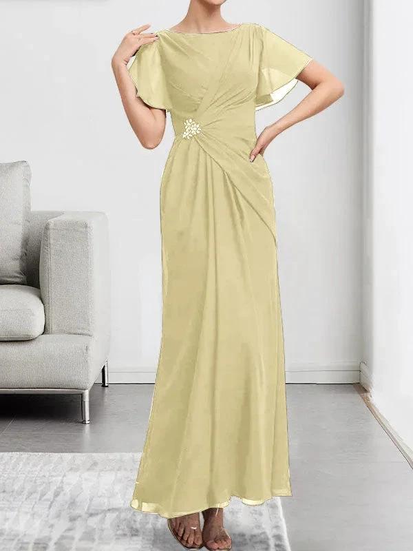 A-line Scoop Ankle-Length Chiffon Mother of the Bride Dress With Beading Pleated by Dreamylily