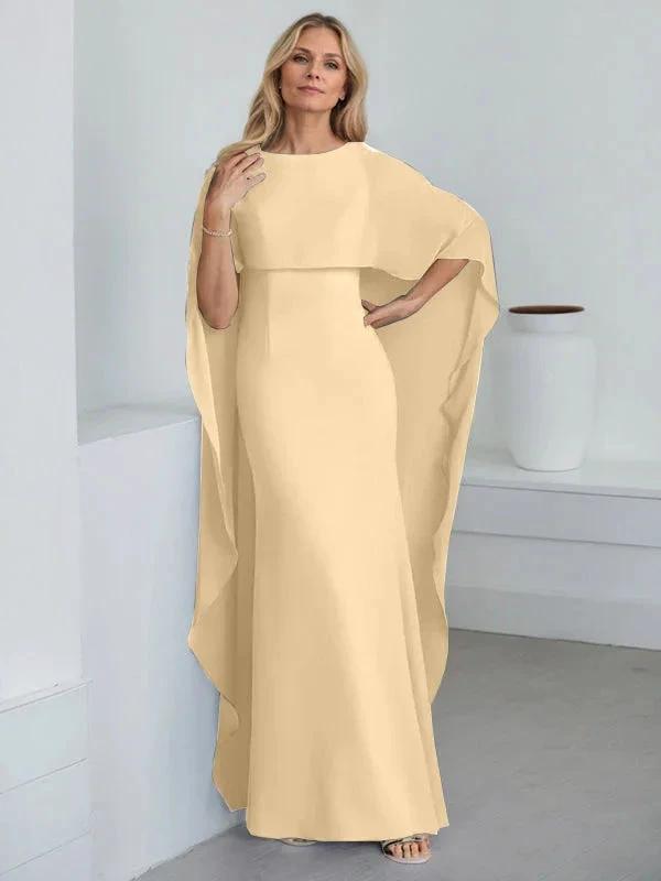 Sheath Scoop Floor-Length Chiffon Mother of the Bride Dress With Cascading Ruffles by Dreamylily