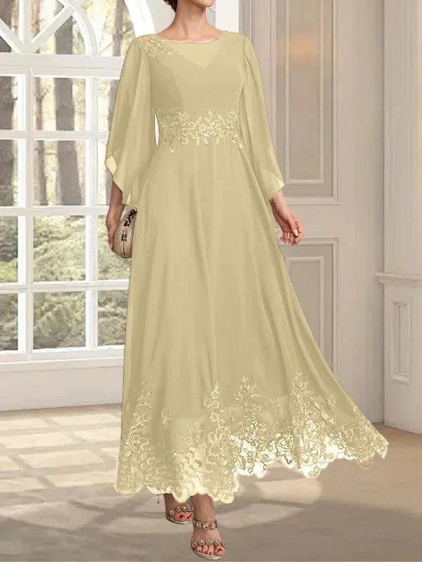 A-line Scoop Illusion Ankle-Length Lace Chiffon Mother of the Bride Dress With Sequins by Dreamylily
