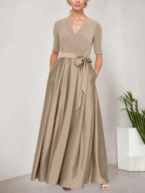 Surplice Neckline Ballgown with Full Satin Skirt &amp; Jersey Bodice by Dreamylily