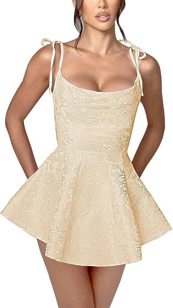 A-line Short Homecoming Dress Spaghetti Straps Satin Sleeveless Party Dress Jacquard Party Dresses by Biztunnel