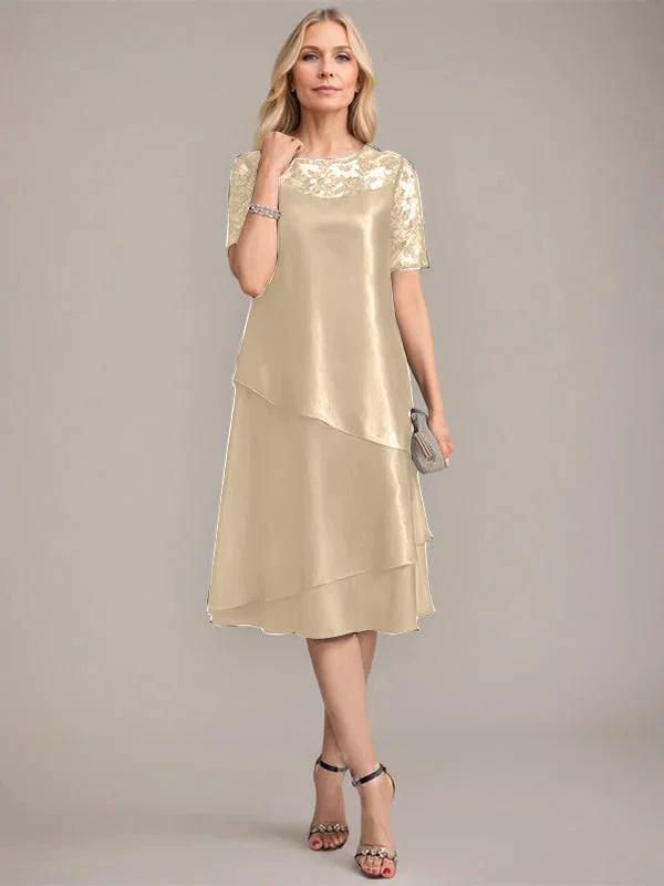 A-Line Scoop Knee-Length Mother of the Bride Dress With Applique &amp; Sequins by Dreamylily