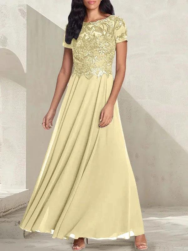 Charcoal Grey A-Line Scoop Long Mother of the Bride Dress With Beadings by Dreamylily