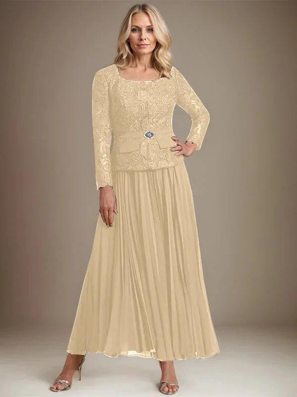 A-line Square Ankle-Length Chiffon Mother of the Bride Dress With Pleated by Dreamylily