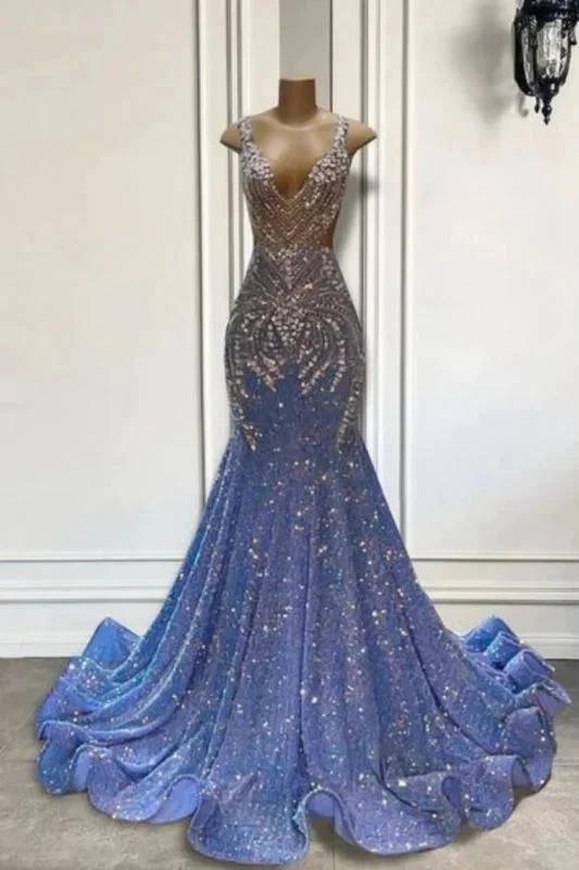 Charming Sleeveless Crew Neck Glitter Crystals Mermaid Prom Dress by misshow.com
