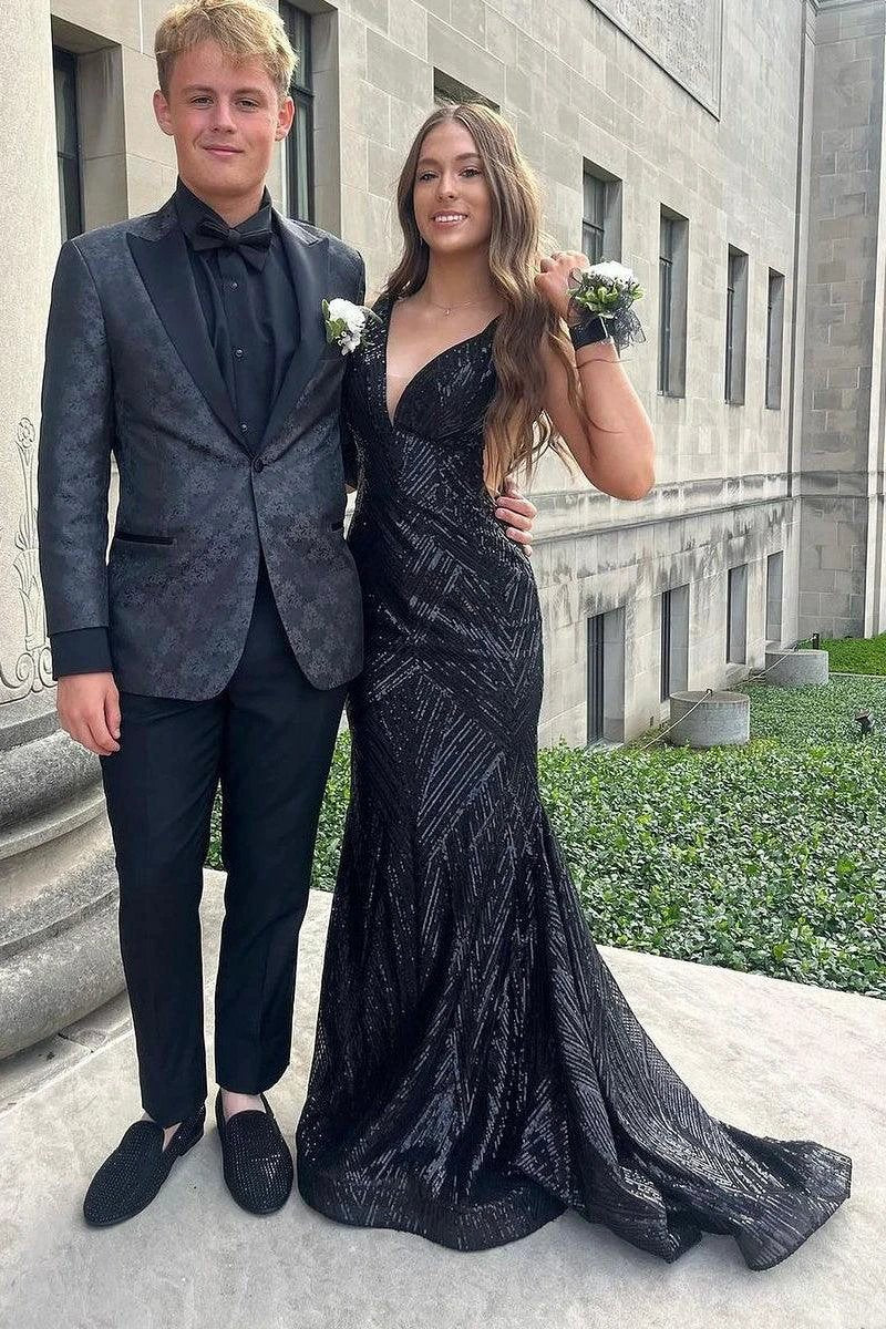 Karmina | Mermaid V Neck Sequins Sweep Train Long Prom Dresses by KissProm