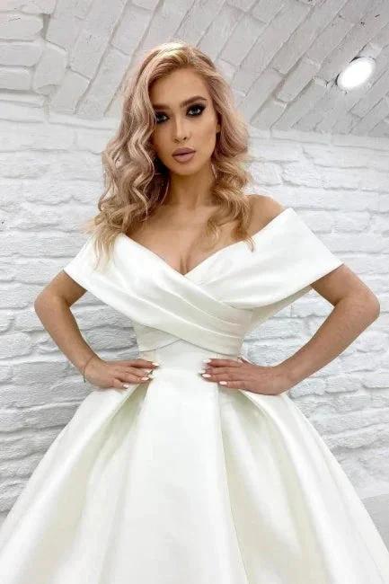 Chic Long A-line Off-the-shoulder Ivory Simple Sleeveless Wedding Dress by misshow.com