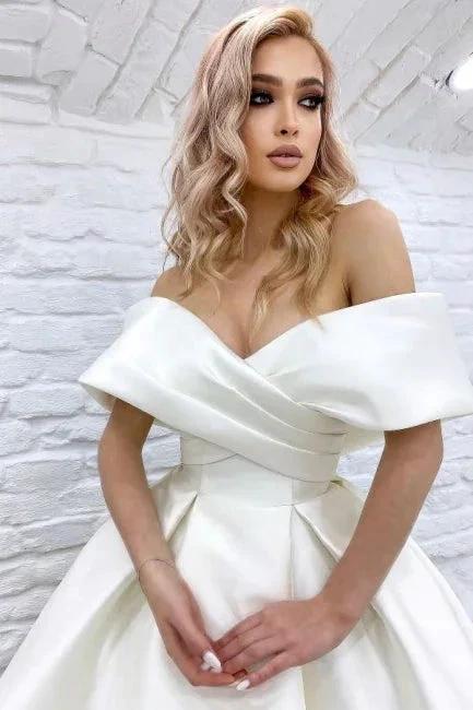 Chic Long A-line Off-the-shoulder Ivory Simple Sleeveless Wedding Dress by misshow.com