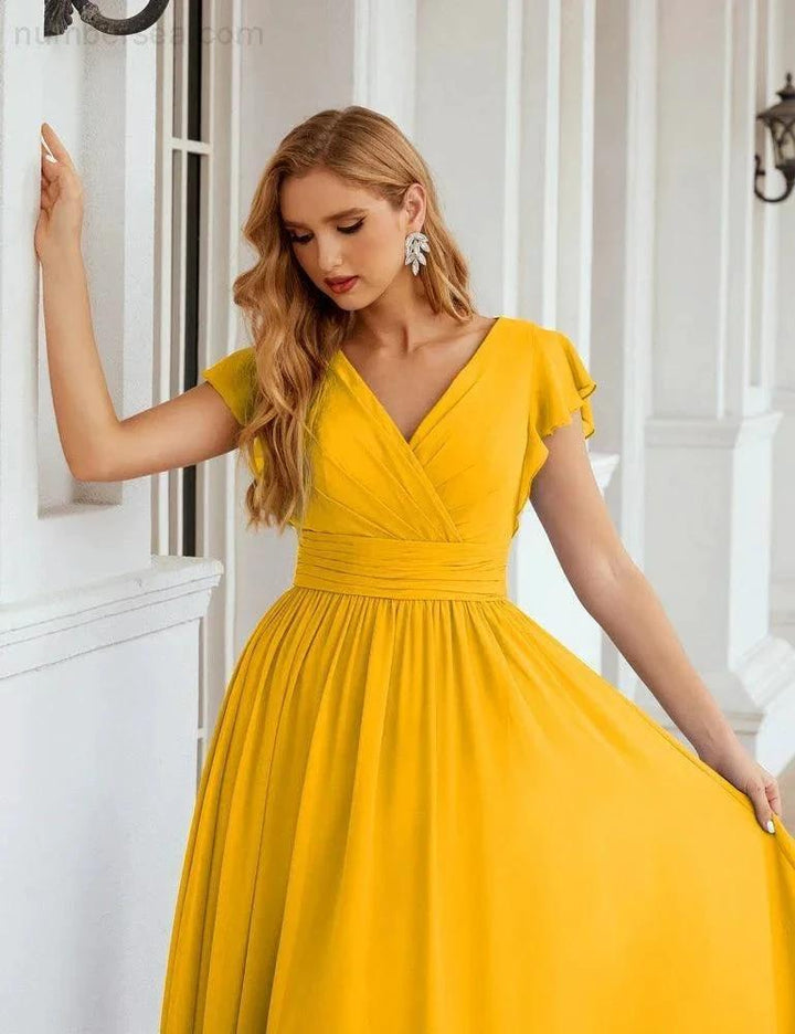 Numbersea V-Neck Bridesmaid Dress Floor Length Backless Formal Evening Dress 28024 by numbersea