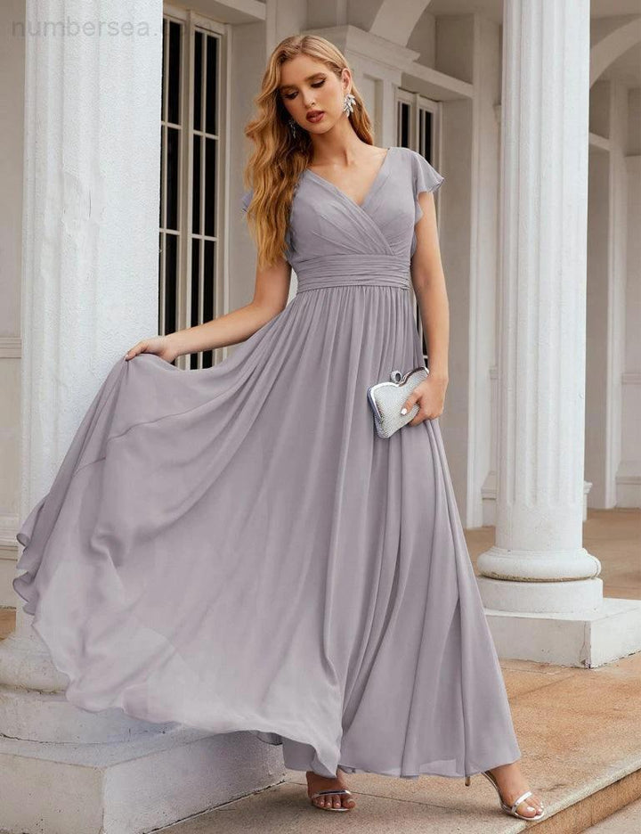 Numbersea V-Neck Bridesmaid Dress Floor Length Backless Formal Evening Dress 28024 by numbersea