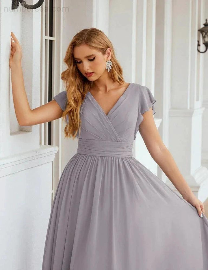 Numbersea V-Neck Bridesmaid Dress Floor Length Backless Formal Evening Dress 28024 by numbersea