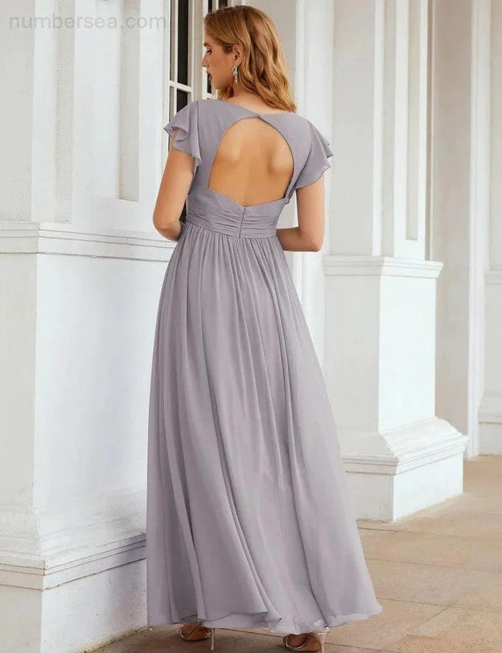 Numbersea V-Neck Bridesmaid Dress Floor Length Backless Formal Evening Dress 28024 by numbersea