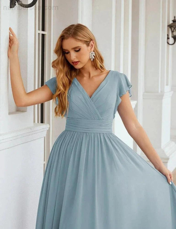 Numbersea V-Neck Bridesmaid Dress Floor Length Backless Formal Evening Dress 28024 by numbersea