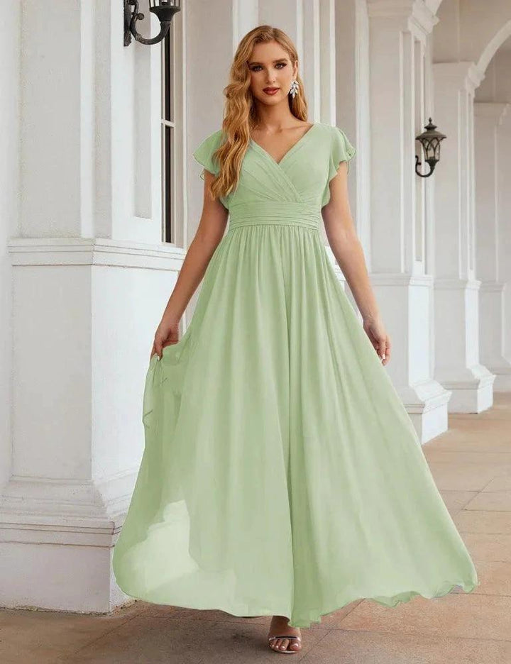 Numbersea V-Neck Bridesmaid Dress Floor Length Backless Formal Evening Dress 28024 by numbersea