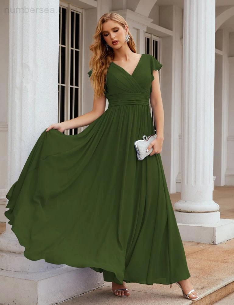Numbersea V-Neck Bridesmaid Dress Floor Length Backless Formal Evening Dress 28024 by numbersea