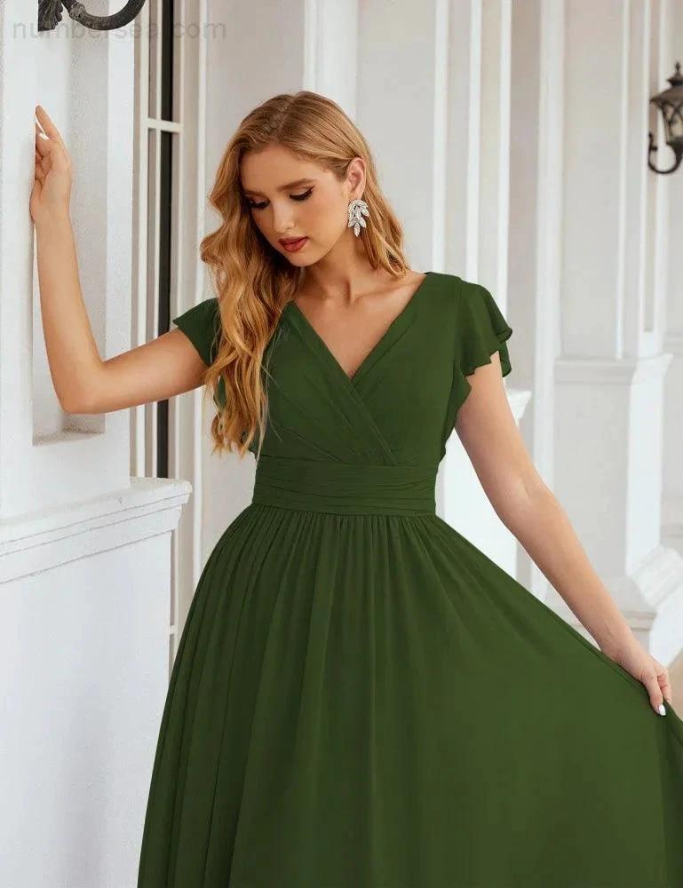 Numbersea V-Neck Bridesmaid Dress Floor Length Backless Formal Evening Dress 28024 by numbersea