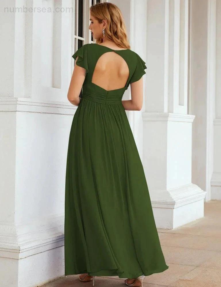 Numbersea V-Neck Bridesmaid Dress Floor Length Backless Formal Evening Dress 28024 by numbersea