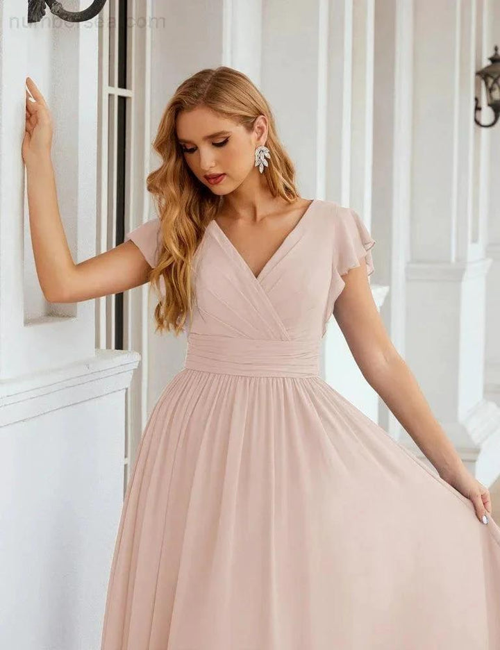 Numbersea V-Neck Bridesmaid Dress Floor Length Backless Formal Evening Dress 28024 by numbersea