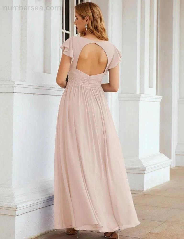 Numbersea V-Neck Bridesmaid Dress Floor Length Backless Formal Evening Dress 28024 by numbersea