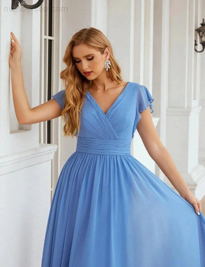 Numbersea V-Neck Bridesmaid Dress Floor Length Backless Formal Evening Dress 28024 by numbersea