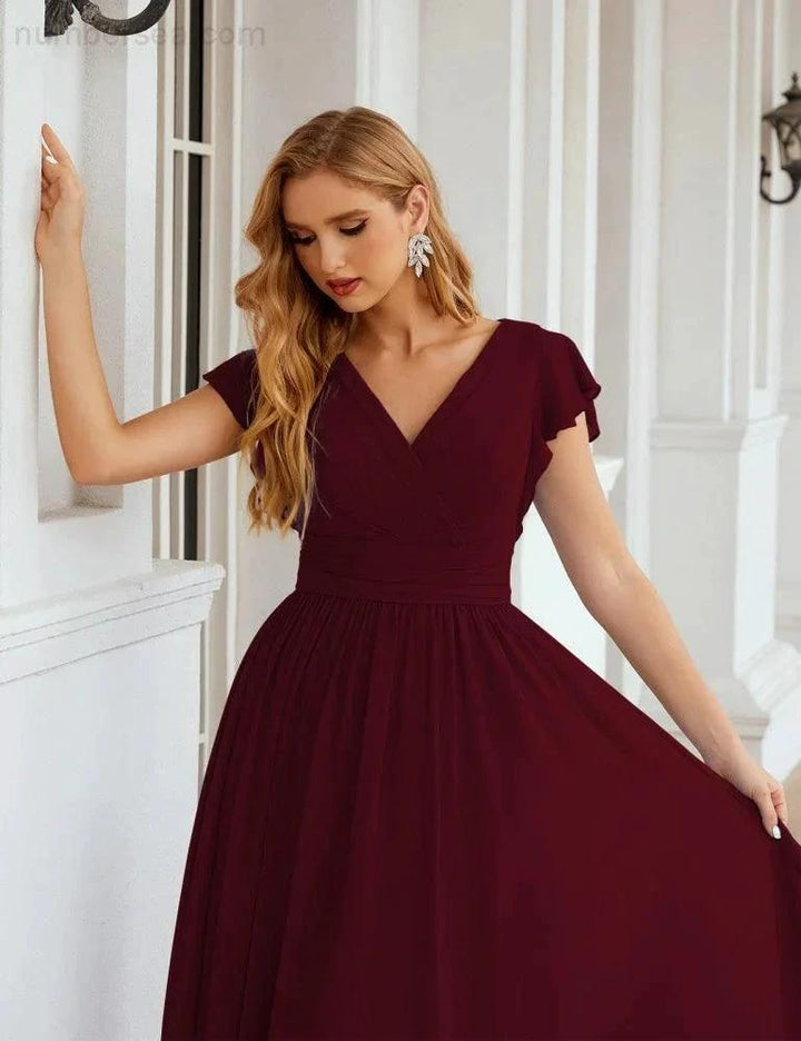 Numbersea V-Neck Bridesmaid Dress Floor Length Backless Formal Evening Dress 28024 by numbersea