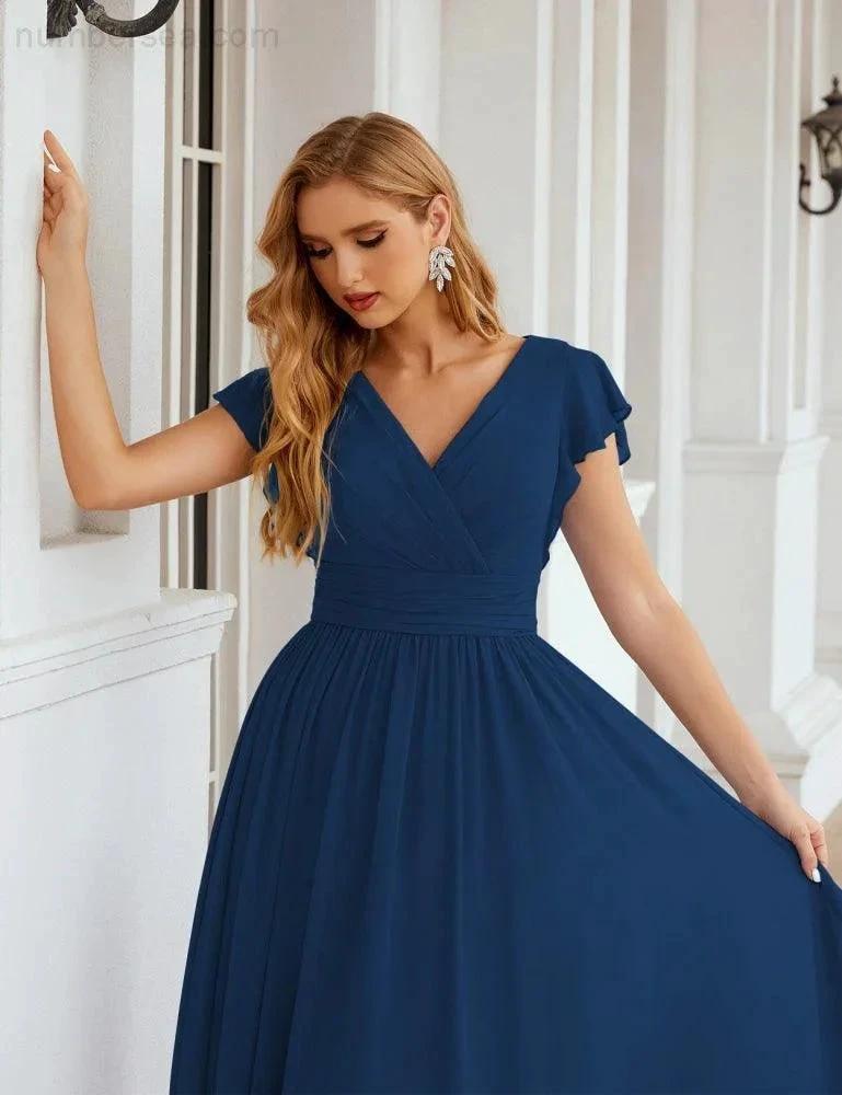 Numbersea V-Neck Bridesmaid Dress Floor Length Backless Formal Evening Dress 28024 by numbersea