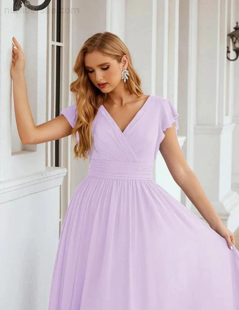 Numbersea V-Neck Bridesmaid Dress Floor Length Backless Formal Evening Dress 28024 by numbersea