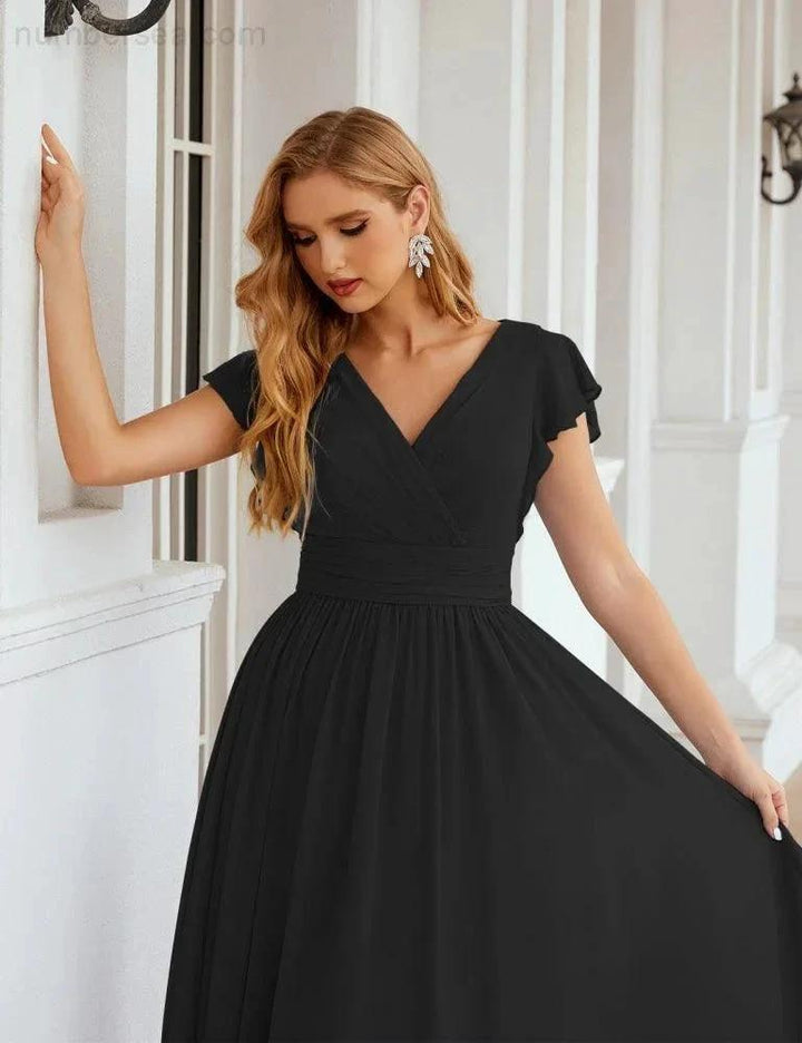 Numbersea V-Neck Bridesmaid Dress Floor Length Backless Formal Evening Dress 28024 by numbersea