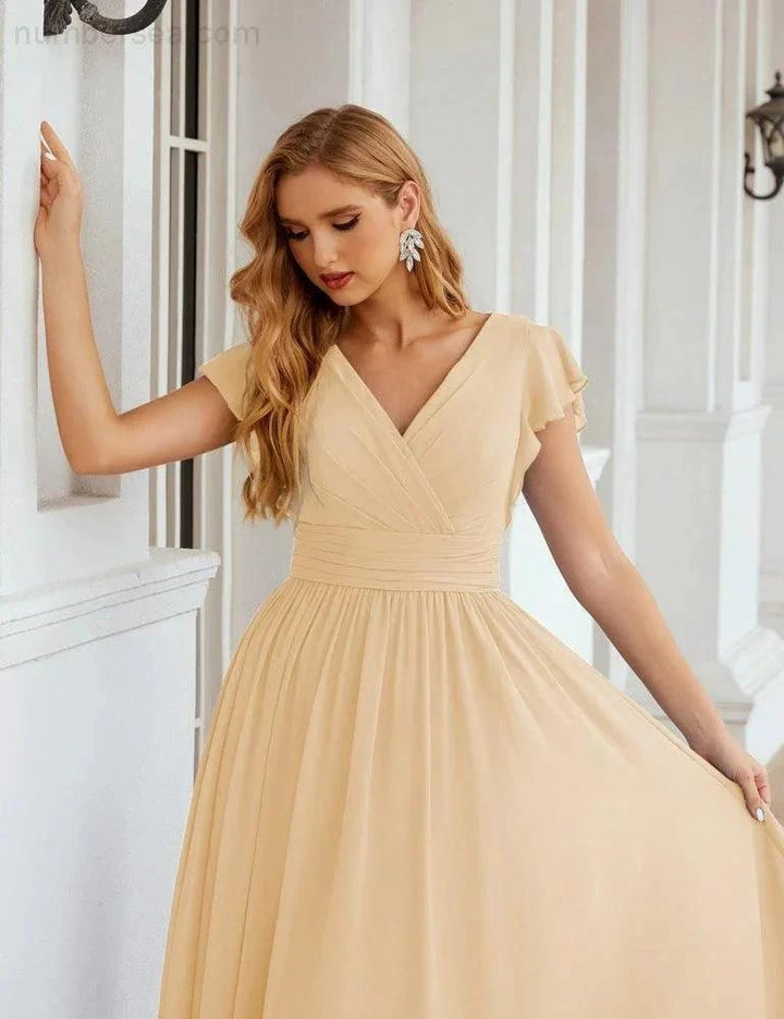 Numbersea V-Neck Bridesmaid Dress Floor Length Backless Formal Evening Dress 28024 by numbersea