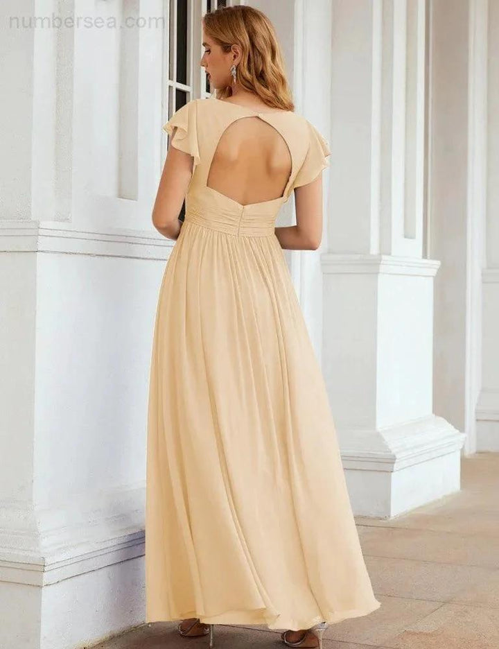 Numbersea V-Neck Bridesmaid Dress Floor Length Backless Formal Evening Dress 28024 by numbersea