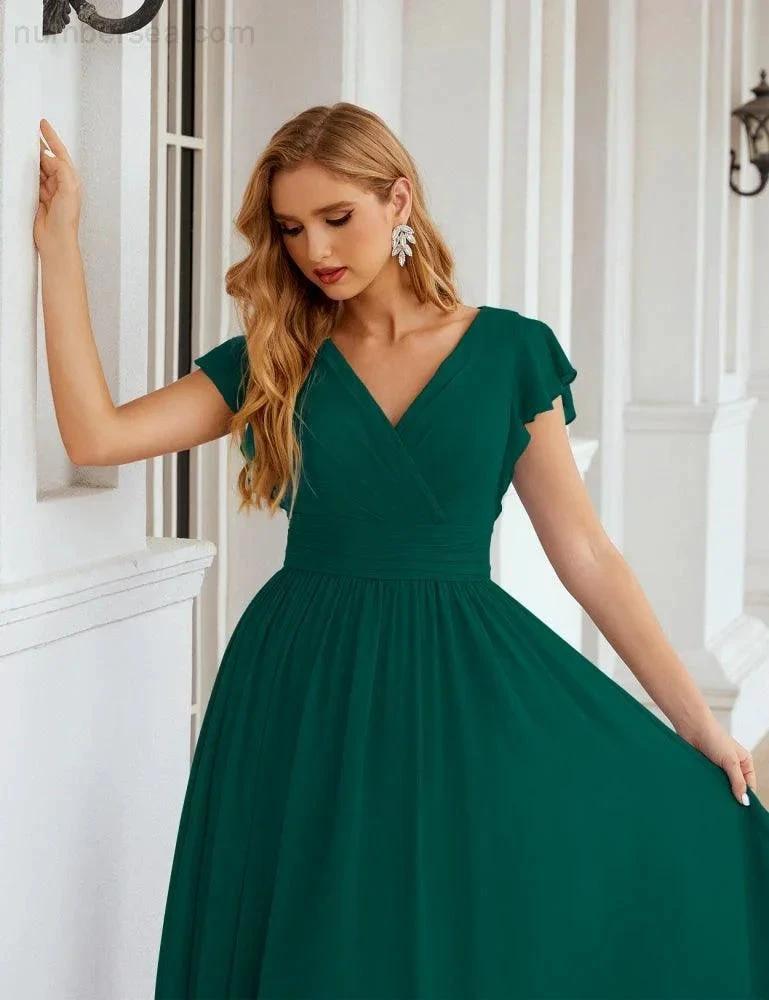 Numbersea V-Neck Bridesmaid Dress Floor Length Backless Formal Evening Dress 28024 by numbersea
