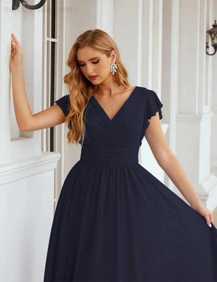 Numbersea V-Neck Bridesmaid Dress Floor Length Backless Formal Evening Dress 28024 by numbersea