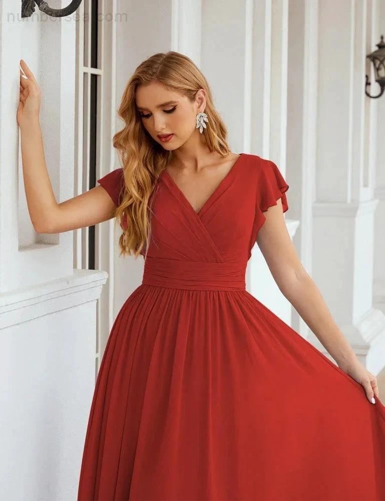 Numbersea V-Neck Bridesmaid Dress Floor Length Backless Formal Evening Dress 28024 by numbersea