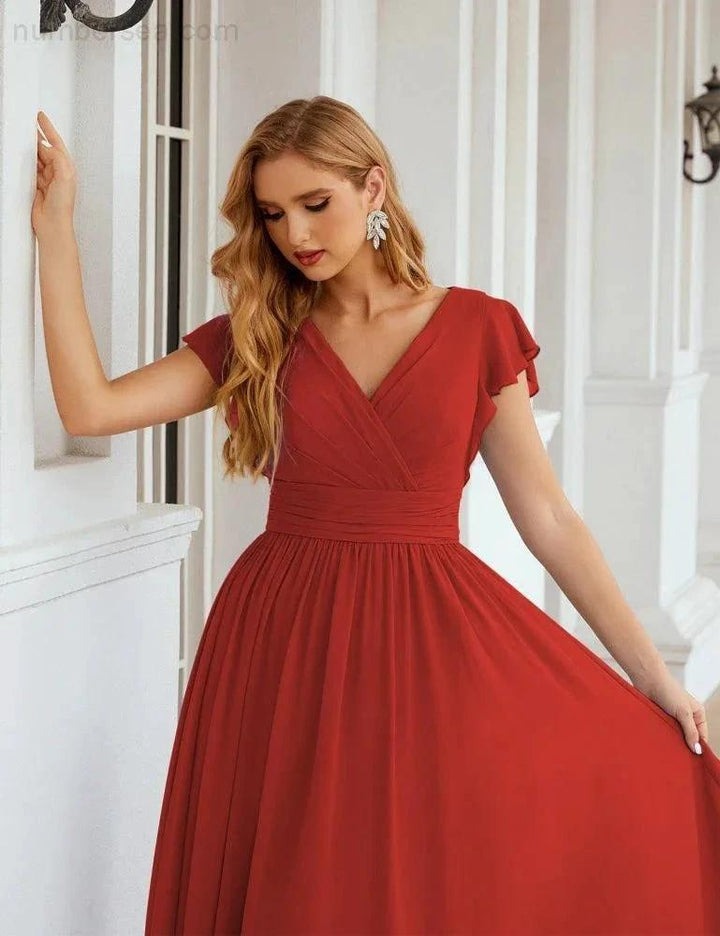 Numbersea V-Neck Bridesmaid Dress Floor Length Backless Formal Evening Dress 28024 by numbersea