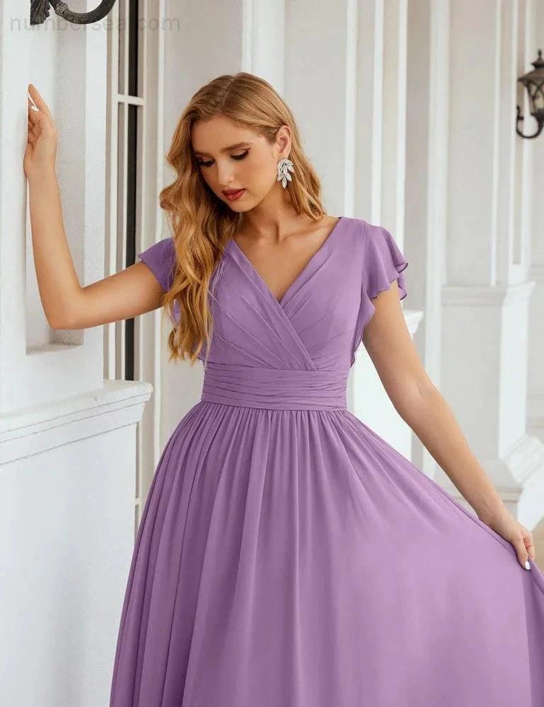 Numbersea V-Neck Bridesmaid Dress Floor Length Backless Formal Evening Dress 28024 by numbersea