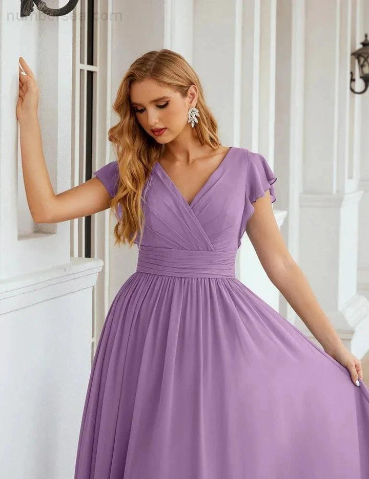 Numbersea V-Neck Bridesmaid Dress Floor Length Backless Formal Evening Dress 28024 by numbersea