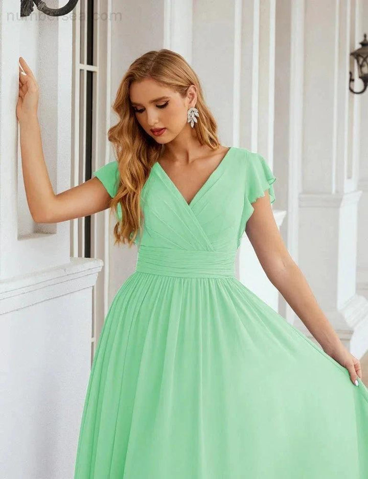 Numbersea V-Neck Bridesmaid Dress Floor Length Backless Formal Evening Dress 28024 by numbersea