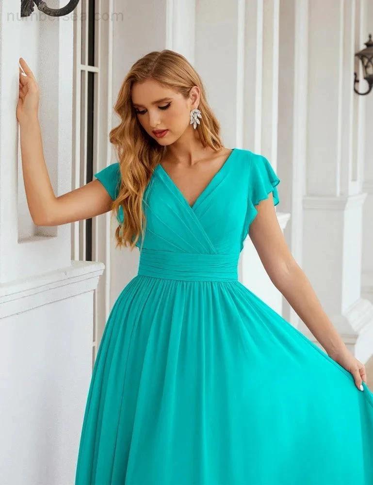 Numbersea V-Neck Bridesmaid Dress Floor Length Backless Formal Evening Dress 28024 by numbersea
