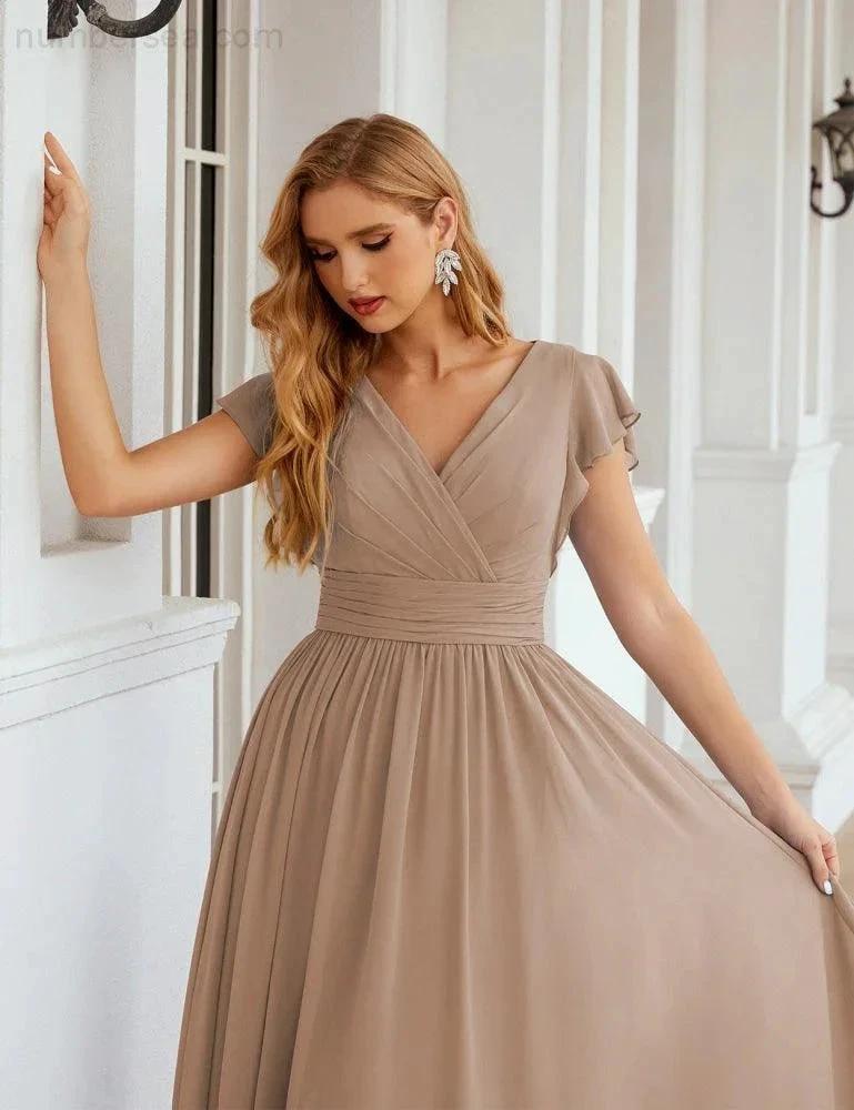 Numbersea V-Neck Bridesmaid Dress Floor Length Backless Formal Evening Dress 28024 by numbersea