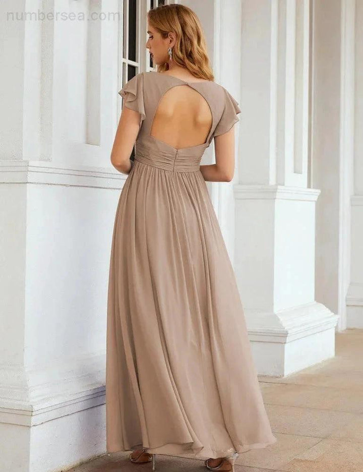 Numbersea V-Neck Bridesmaid Dress Floor Length Backless Formal Evening Dress 28024 by numbersea
