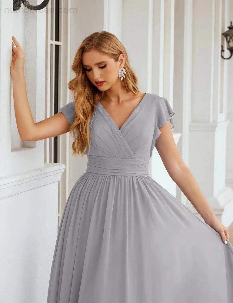Numbersea V-Neck Bridesmaid Dress Floor Length Backless Formal Evening Dress 28024 by numbersea
