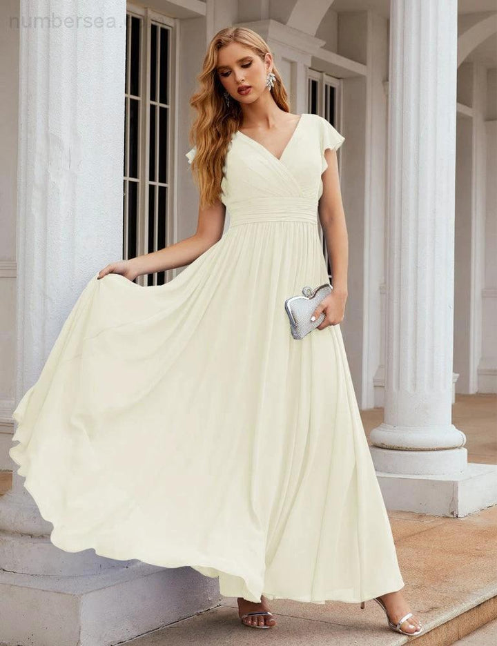 Numbersea V-Neck Bridesmaid Dress Floor Length Backless Formal Evening Dress 28024 by numbersea