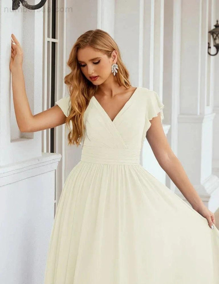 Numbersea V-Neck Bridesmaid Dress Floor Length Backless Formal Evening Dress 28024 by numbersea