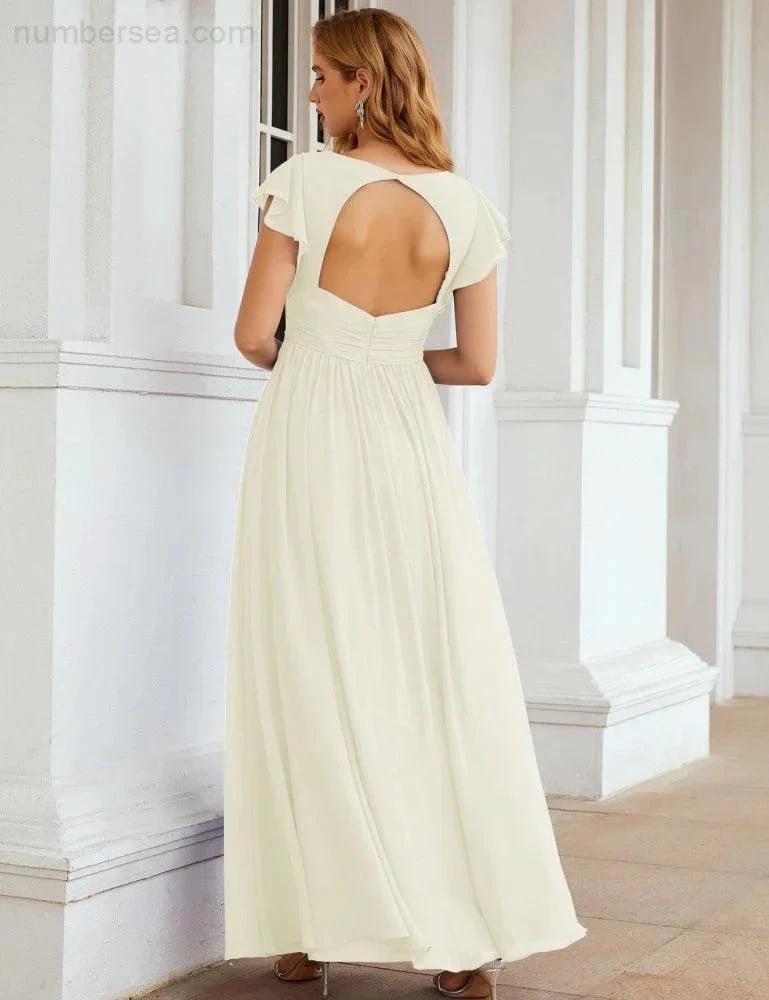 Numbersea V-Neck Bridesmaid Dress Floor Length Backless Formal Evening Dress 28024 by numbersea
