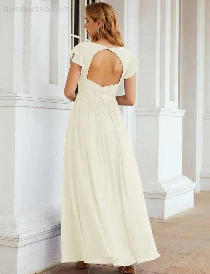 Numbersea V-Neck Bridesmaid Dress Floor Length Backless Formal Evening Dress 28024 by numbersea