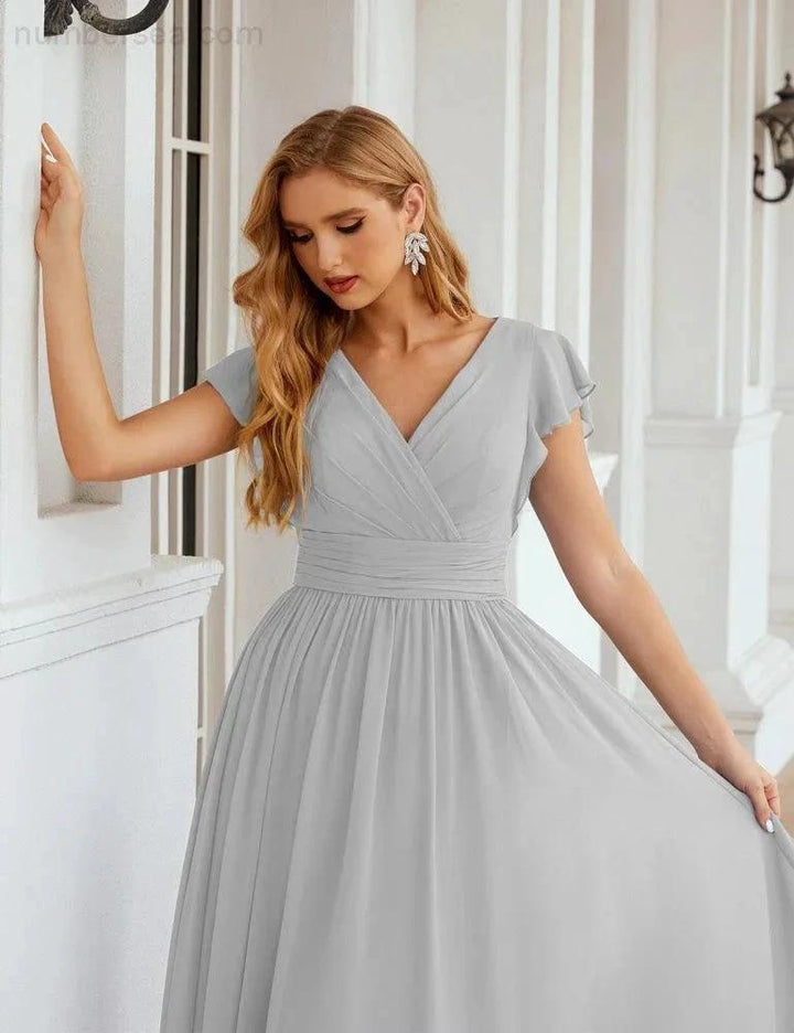 Numbersea V-Neck Bridesmaid Dress Floor Length Backless Formal Evening Dress 28024 by numbersea