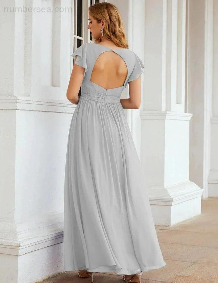 Numbersea V-Neck Bridesmaid Dress Floor Length Backless Formal Evening Dress 28024 by numbersea
