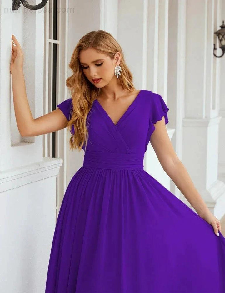 Numbersea V-Neck Bridesmaid Dress Floor Length Backless Formal Evening Dress 28024 by numbersea