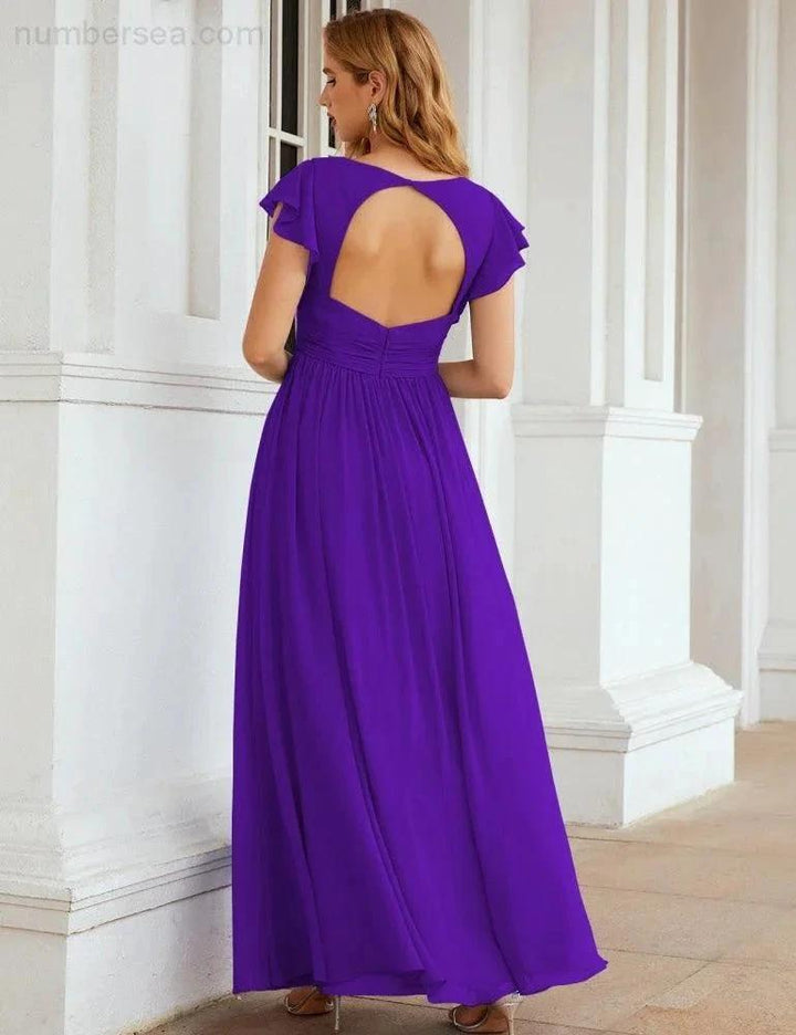 Numbersea V-Neck Bridesmaid Dress Floor Length Backless Formal Evening Dress 28024 by numbersea
